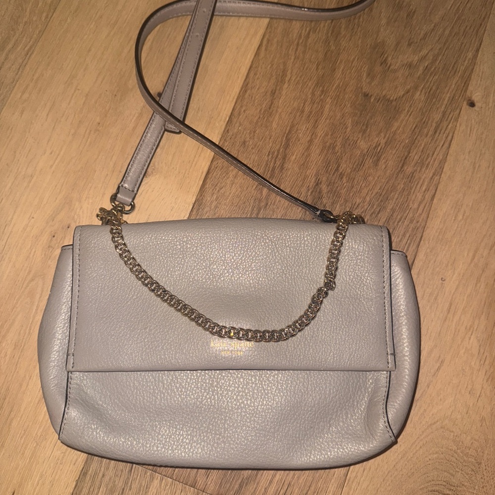 Leather Crossbody Bag with Gold Chain - Taupe